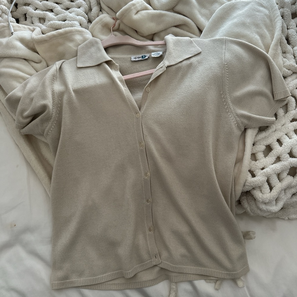 Elegant Beige Women's Button Down Light Knit Shirt